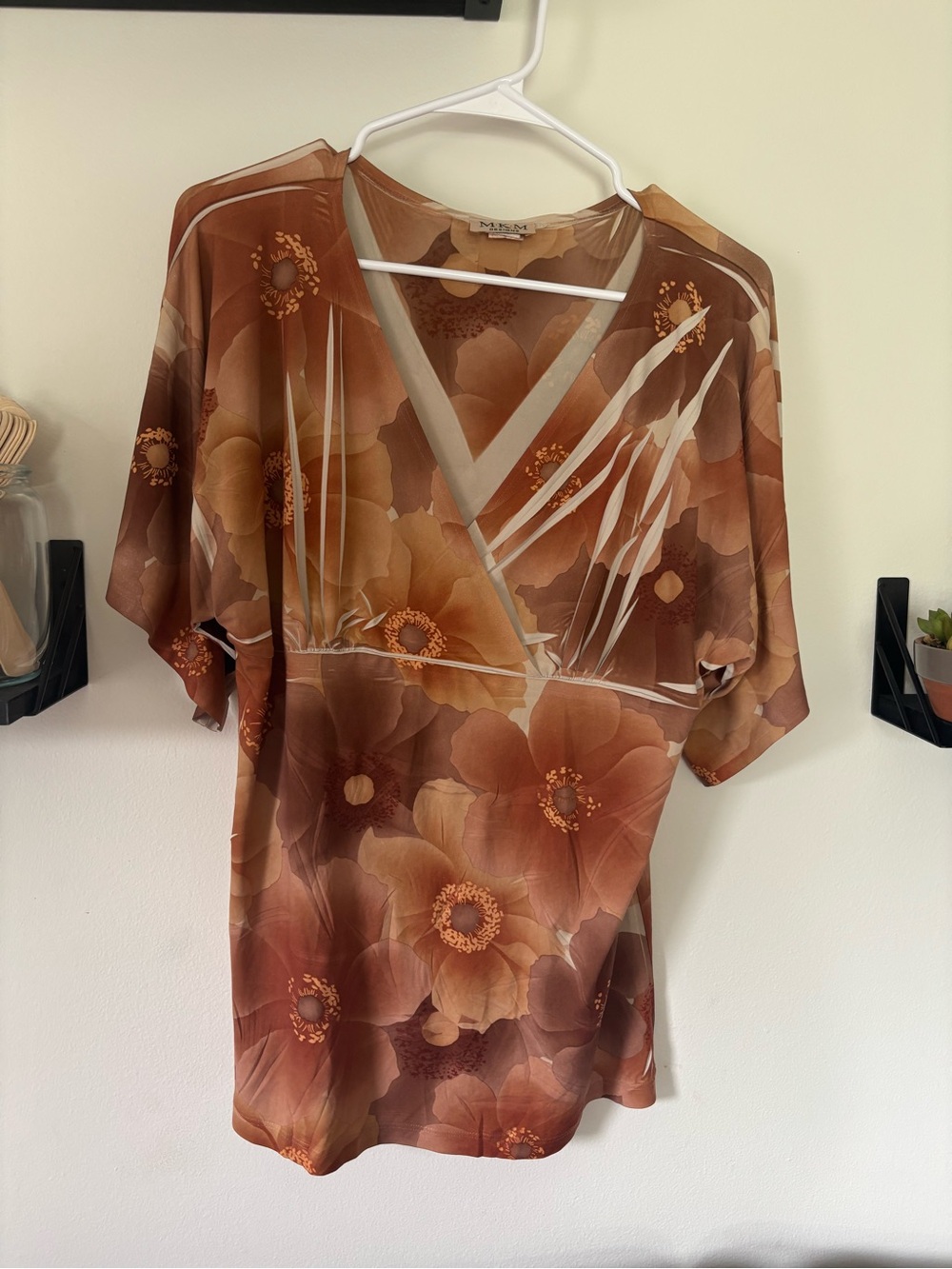 M.K.M Designs XL Brown Floral Sheer Boho Tunic Top